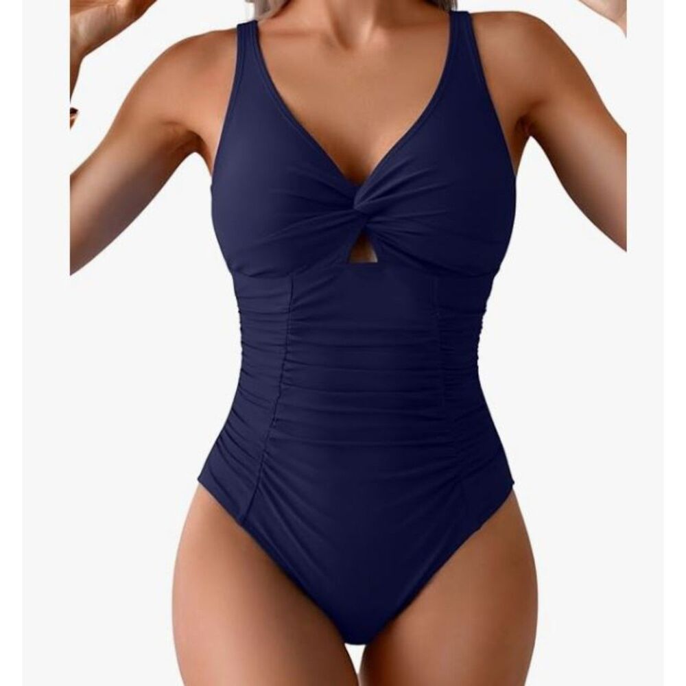 Eomenie Blue One Piece Swimsuit Size Large NWT Tie Back Adjustable Cutout Front
